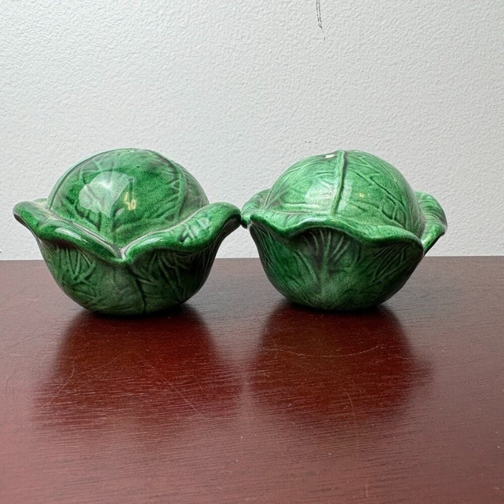 Vintage Ceramic Cabbage Head Salt and Pepper Shakers (missing plugs)
